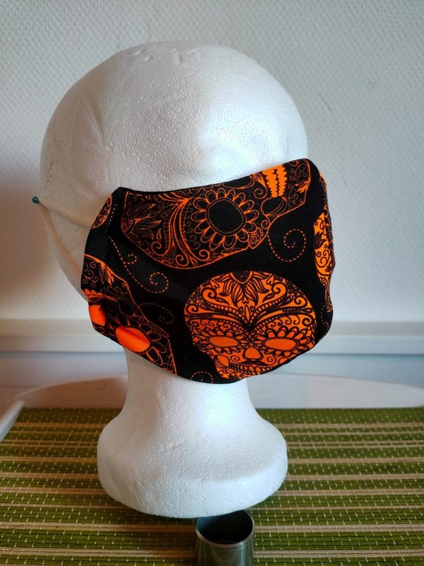 Mundmaske Mundschutz Neon Skull - Orange