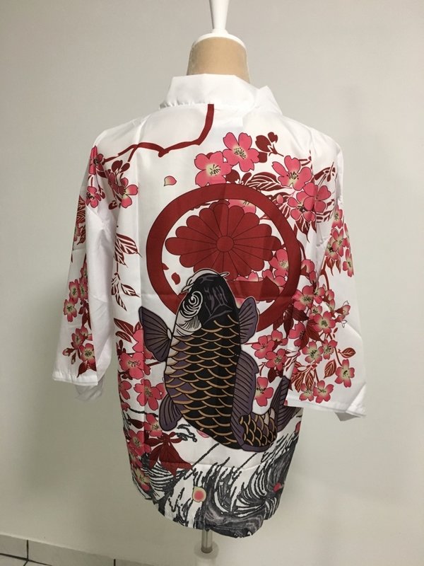 Kimono-Jacke weiß und rot mit Glückskarpfen